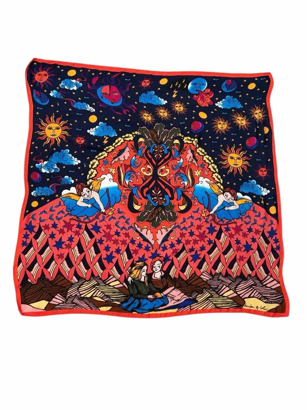 Bimba y Lola Oversized 46” Celestial Surrealist Scarf Sun Moon Cupid